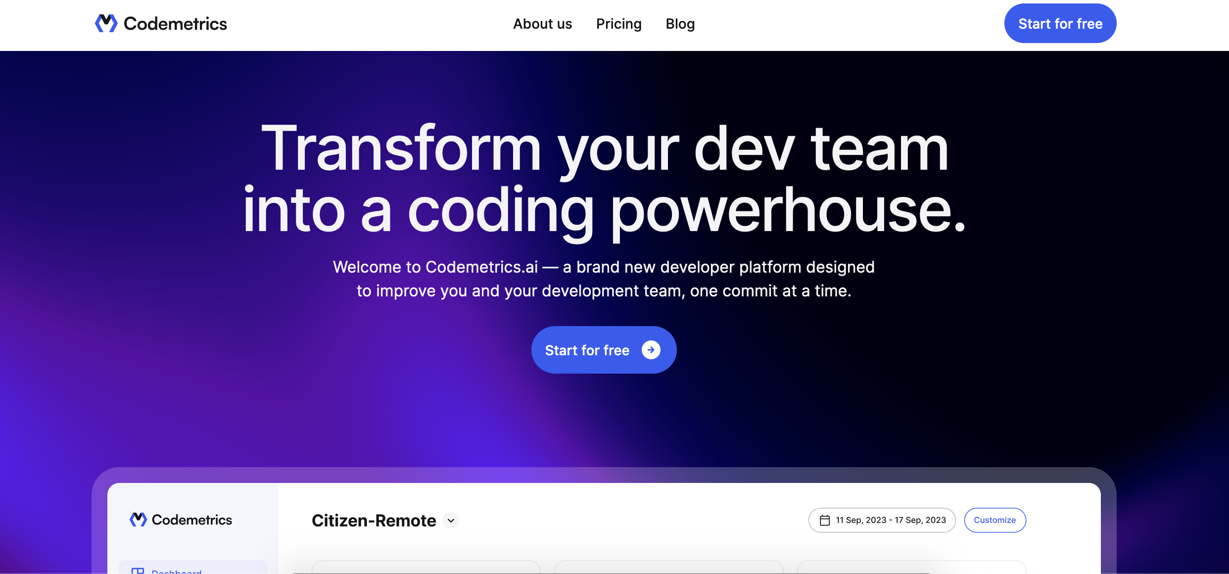 Screenshot of Codemetrics homepage
